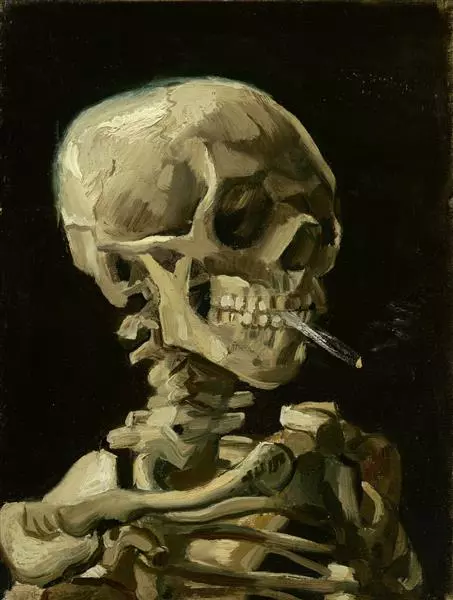 جمجمه یک اسکلت با سیگار سوزان اثر ونسان ون گوگ (1886)