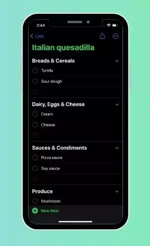 با برنامه یادآوری iOS 17 فهرست های مواد غذایی را سازماندهی و به اشتراک بگذارید