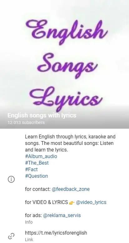 کانال تلگرام English Songs with lyrics